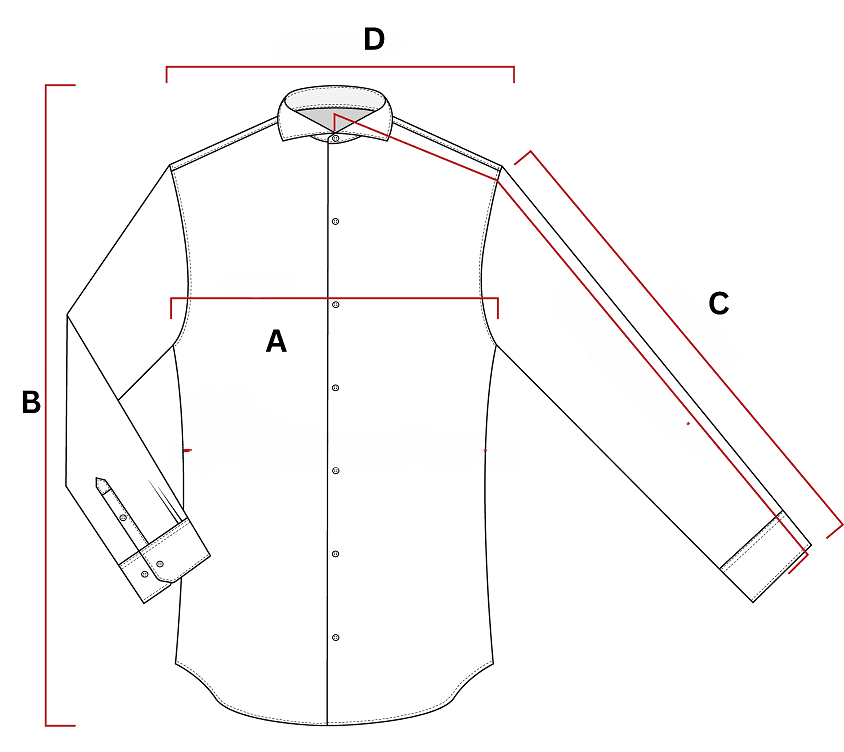 <p>&nbsp;* All measurements are in inches&nbsp;(<strong>inch</strong>).</p><figure class="table"><table><tbody><tr><td>&nbsp;</td><td>&nbsp;</td><td><p style="text-align:center;"><span style="background-color:white;color:black;"><strong>S</strong></span></p></td><td><p style="text-align:center;"><span style="background-color:white;color:black;"><strong>M</strong></span></p></td><td><p style="text-align:center;"><span style="background-color:white;color:black;"><strong>L</strong></span></p></td><td><p style="text-align:center;"><span style="background-color:white;color:black;"><strong>XL</strong></span></p></td></tr><tr><td><p style="text-align:center;"><strong>A</strong></p></td><td>Chest</td><td><p style="text-align:center;">17</p></td><td><p style="text-align:center;">18</p></td><td><p style="text-align:center;">19</p></td><td><p style="text-align:center;">20</p></td></tr><tr><td><p style="text-align:center;"><strong>B</strong></p></td><td>Body Length</td><td><p style="text-align:center;">24</p></td><td><p style="text-align:center;">25</p></td><td><p style="text-align:center;">26</p></td><td><p style="text-align:center;">26.5</p></td></tr><tr><td><p style="text-align:center;"><strong>D</strong></p></td><td>Shoulder to Shoulder length</td><td><p style="text-align:center;">13</p></td><td><p style="text-align:center;">14</p></td><td><p style="text-align:center;">15</p></td><td><p style="text-align:center;">16</p></td></tr></tbody></table></figure><p><br>If you need assistance when choosing your size, don't hesitate to contact us.</p><p>If you need assistance when choosing your size, don't hesitate to contact us. All sizes shown in the Size Charts are approximate. Please shop carefully and refer to our Size Chart to ensure the best fit.</p>